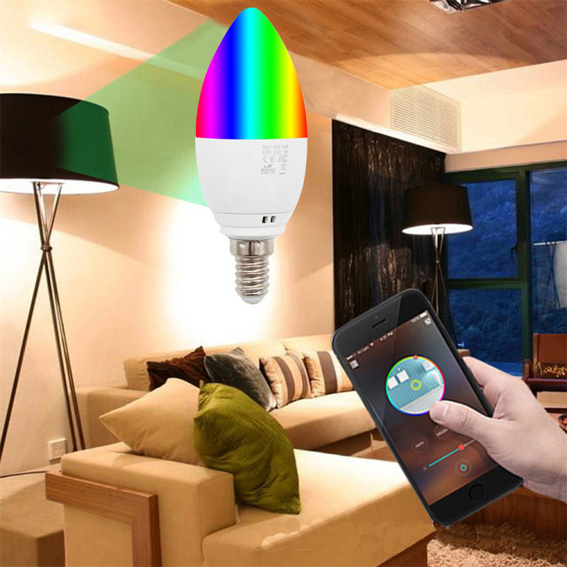 5W E14 6500K RGBW Voice Smart WiFi LED Candle Light Bulb, Work With Alexa & Google Assitant, AC85-265V, Multi-Color, APP Long-distance Remote Control LED Light Bulb